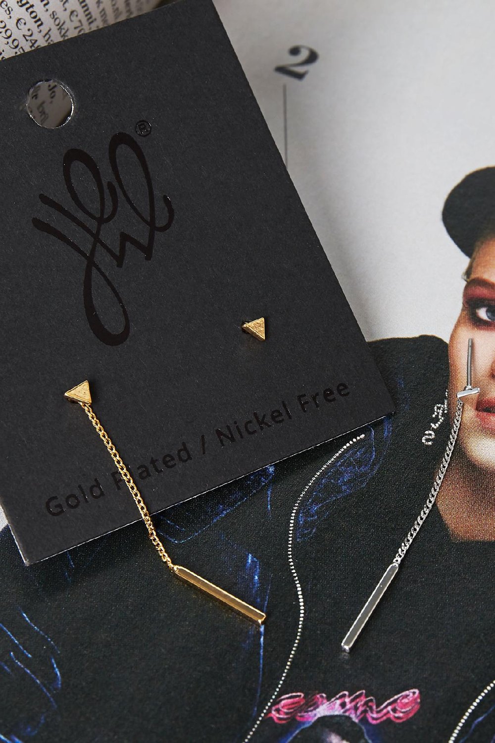 Oorbeleln Triangle Stud and Dangle Zilver Copper h5Afbeelding2